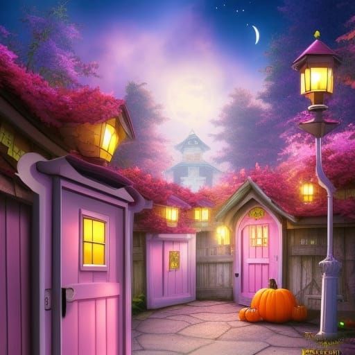 Pastel Pink Halloween Fairy Door in Anime Style