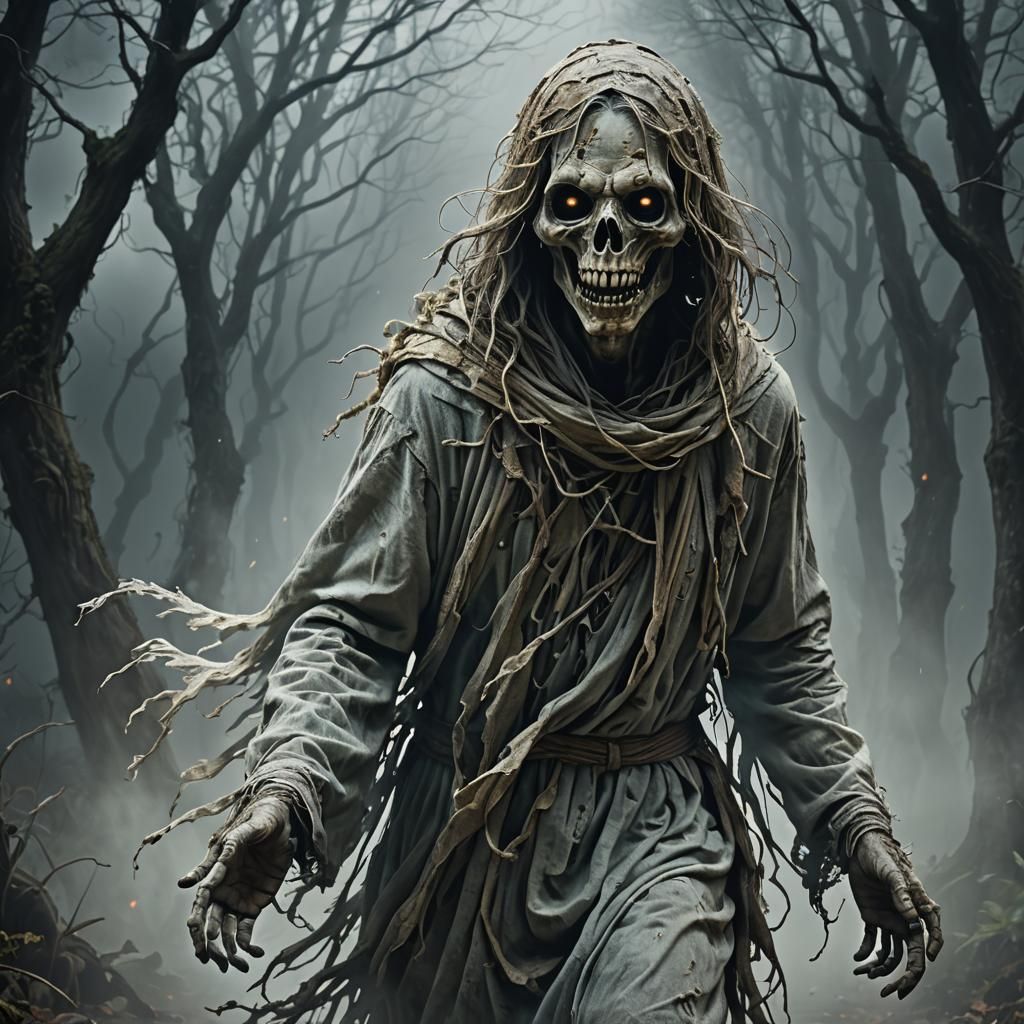 Terrifying Ghost Rushing Forward in the Dark