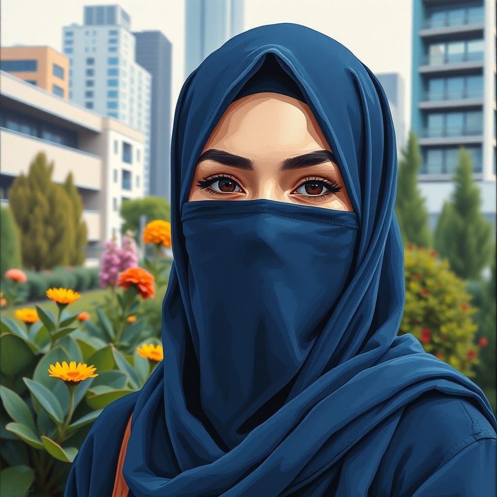 Minimalist Painting of a Niqabi Woman in Garden City