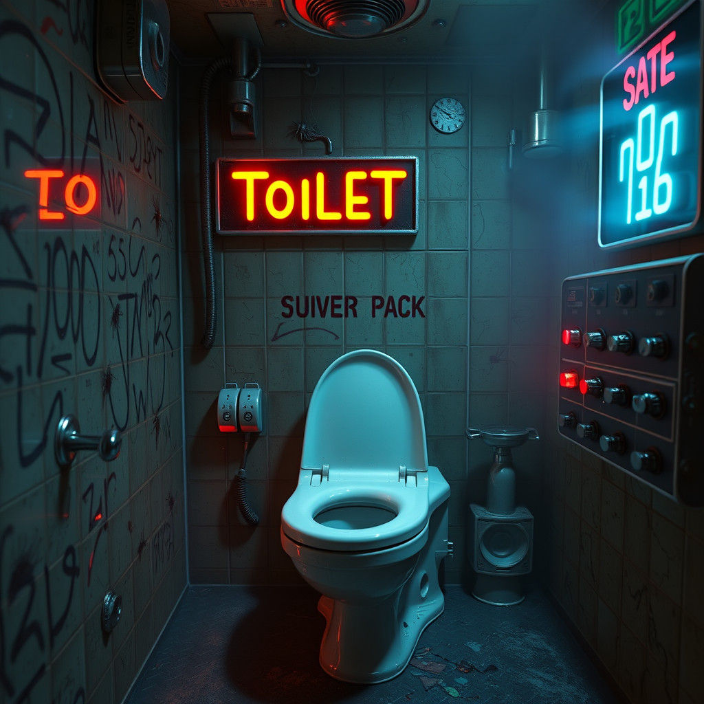 Filthy Toilet Stall in Sci-Fi Service Station