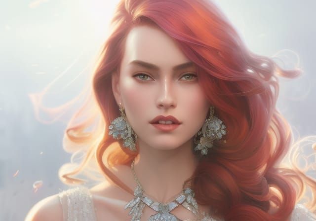 Red Amethyst Heiress Portrait in Art Nouveau Style