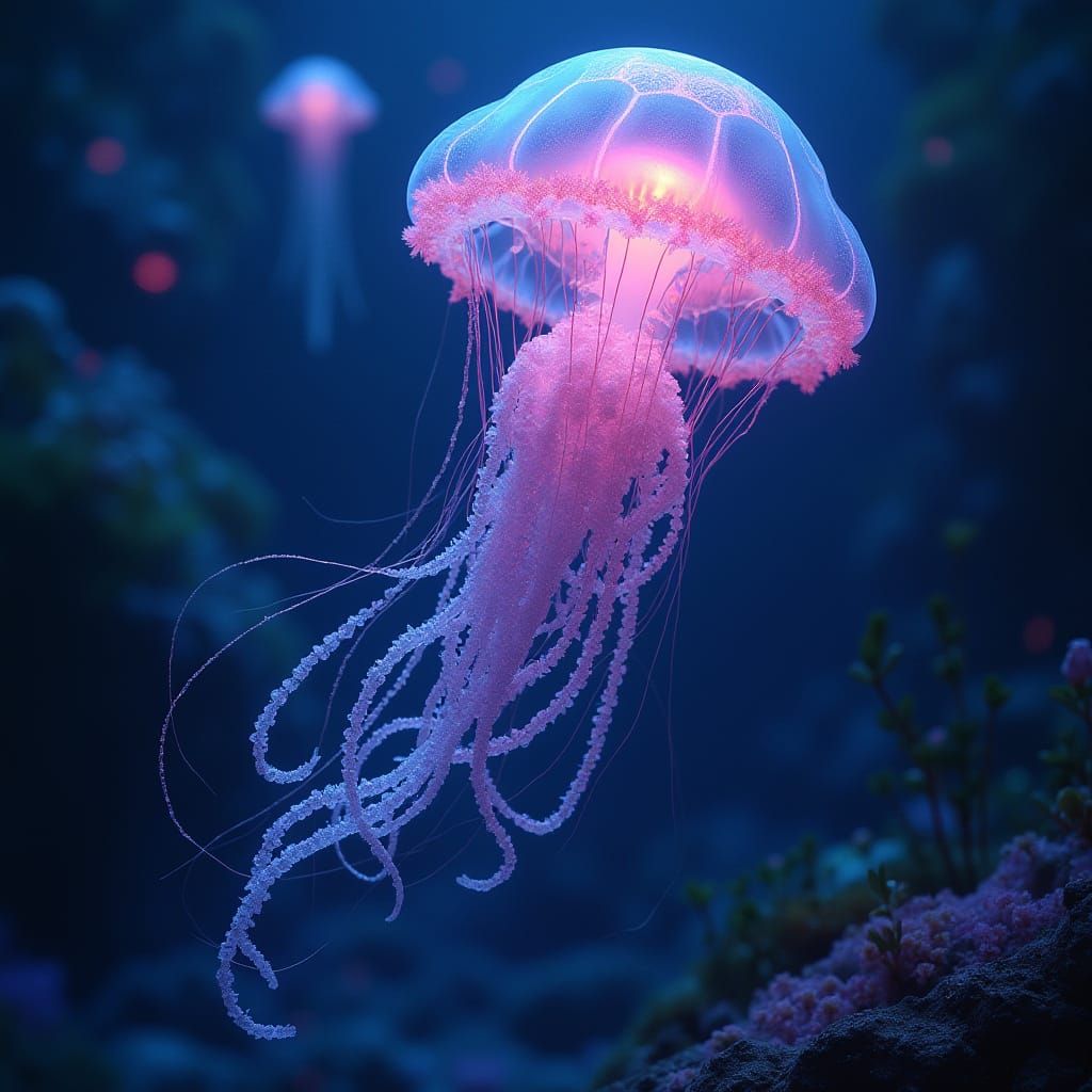 Iridescent Jellyfish in Alien Ocean, Inspired by Roger Dean ...