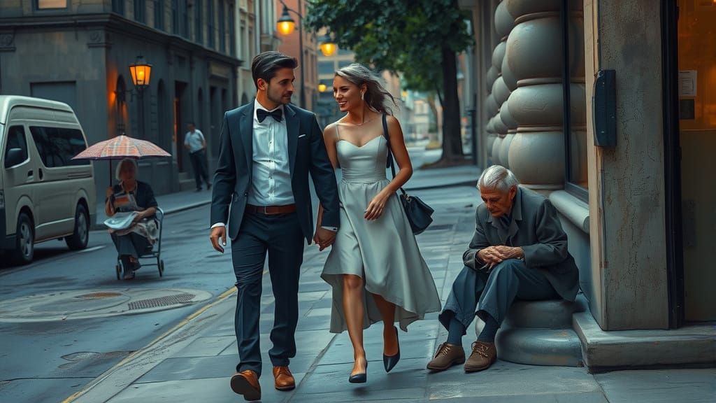 Dramatic Oil Painting of Generational Contrast