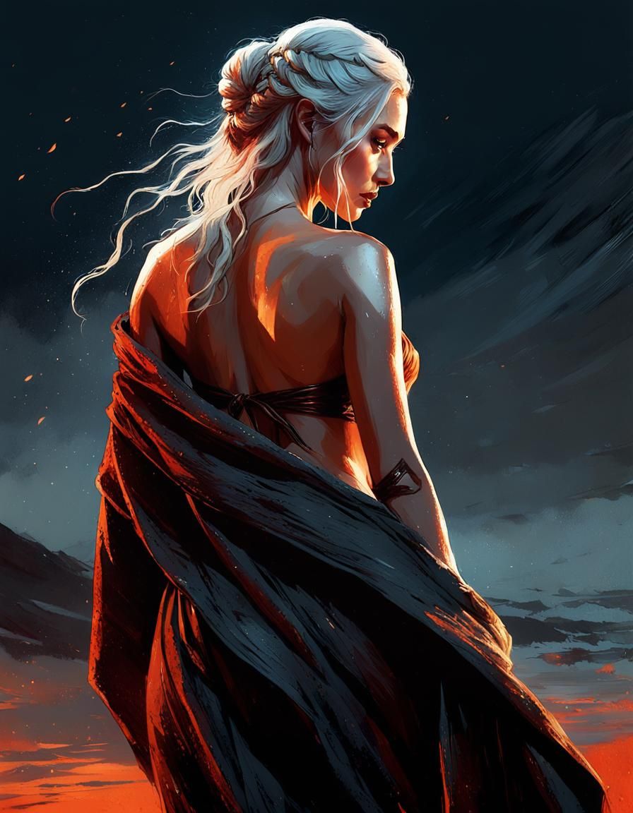 Elegant Blonde Woman in Moonlight, Digital Painting