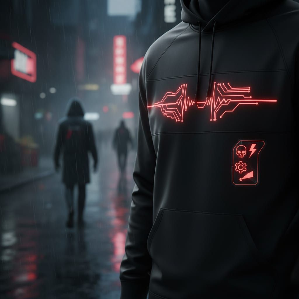 Futuristic Black Sweatshirt with Neon Accents