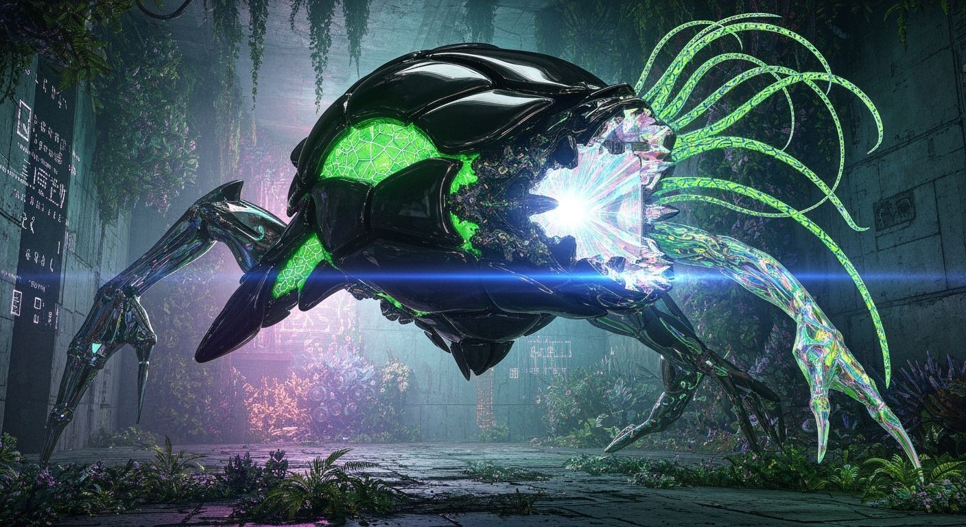 Surreal Biomechanical Entity in Dynamic Colors