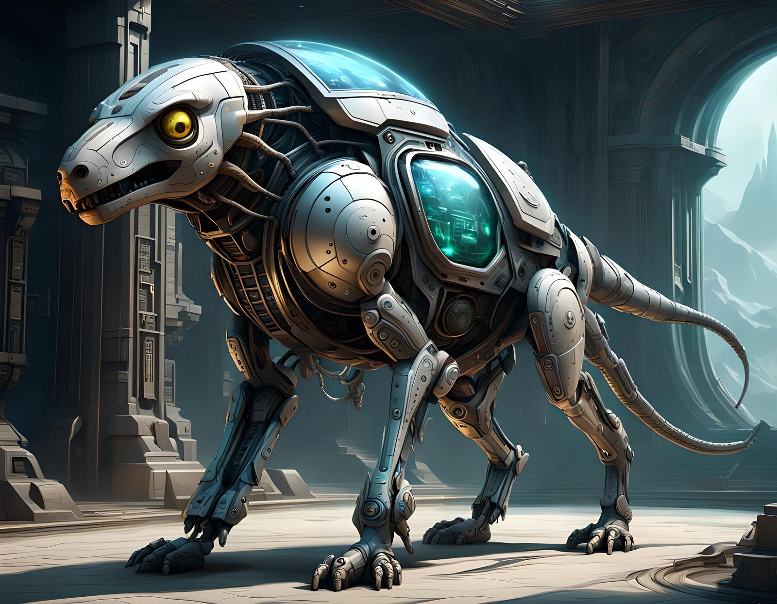 Biomechanical Mythical Pet in Digital Art Style