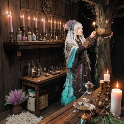 Feather Potion: Witch's Apothecary Altar in Teal and Pink