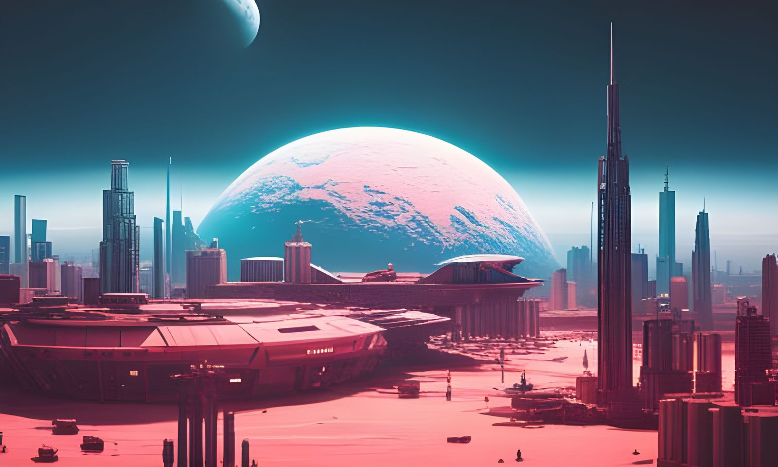 Pink Moon and Spaceship: Detailed Matte Painting