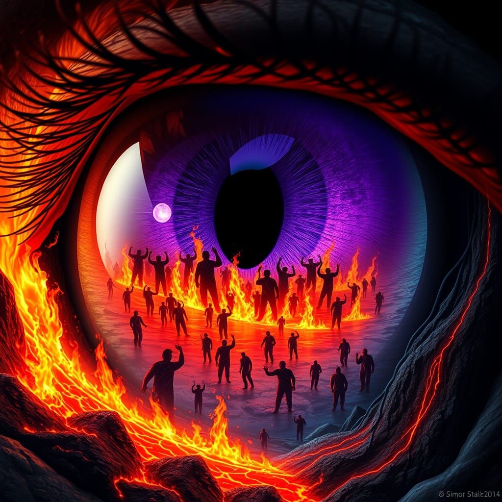 Demonic Eye Reflecting Burning Chaos