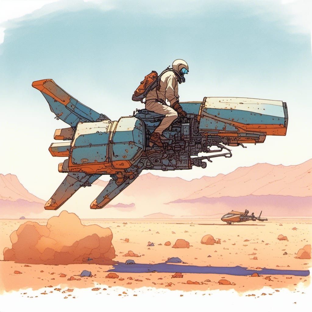 Desert Hoverbike in Moebius Minimalist Style
