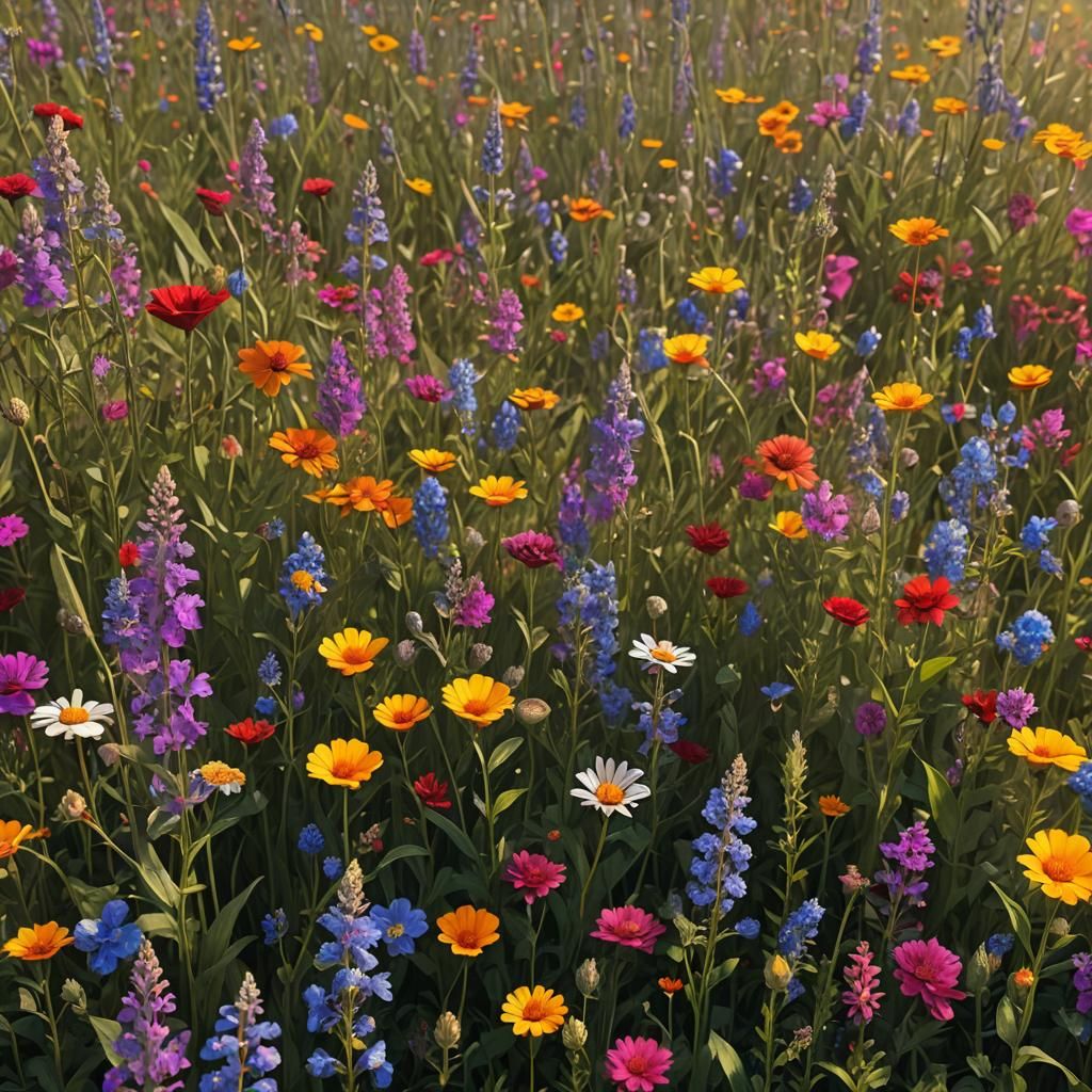 Wildflower Field in Sunlight: Fantasy Concept Art