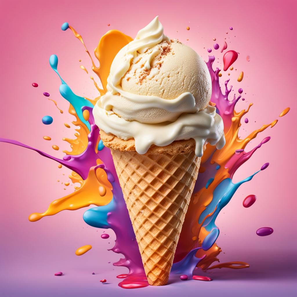 Delicious Vanilla Ice Cream Cone, Hyperrealistic Art