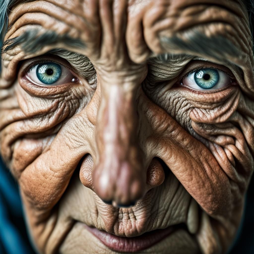 Detailed Close-Up Portrait of an Elderly Woman