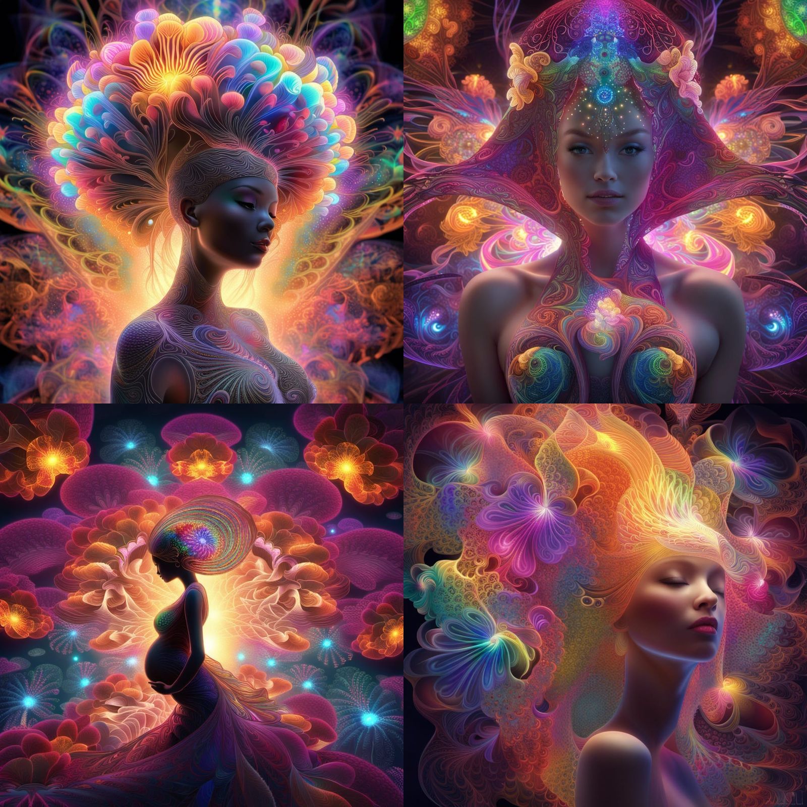 Radioluminescent Pregnancy Goddess with Fractal Light