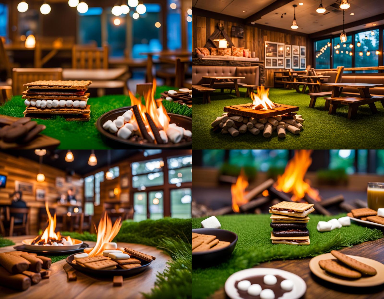 Indoor Camp Themed Restaurant with S'mores