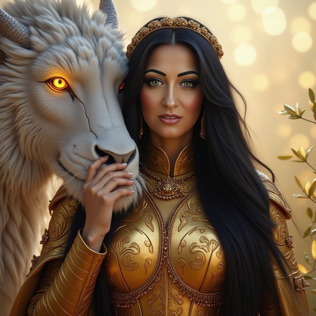 Fantasy Queen and Dragon in Detailed Digital Art
