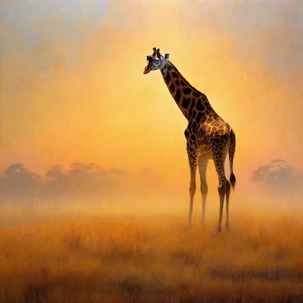 Surrealist Giraffe Drifts Through Enchanting Savannah Landsc...