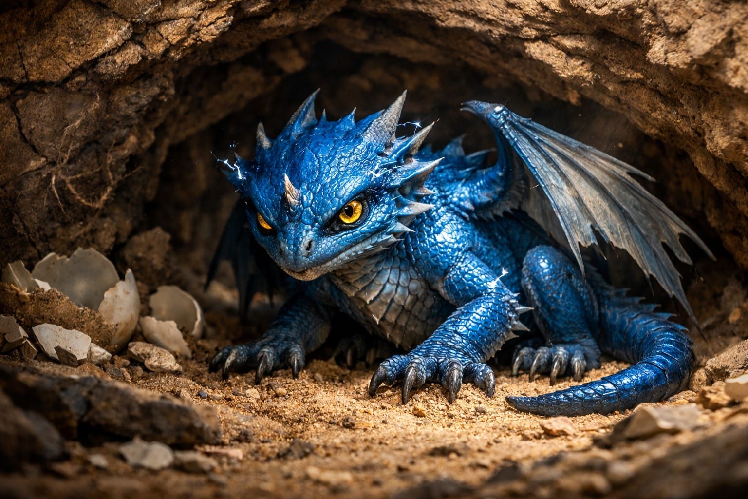 Blue Dragon Hatchling in Desert Burrow