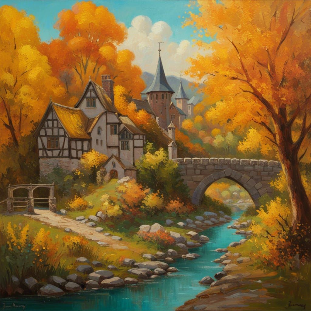 Gothic Cottagecore Village in Autumnal Forest