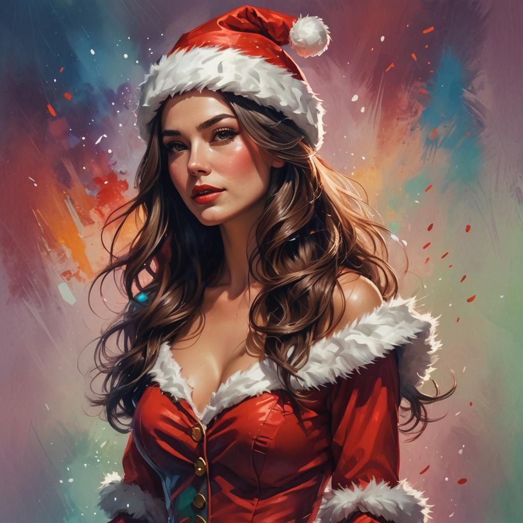 Charming Woman in Santa Outfit: Hyperrealistic Art