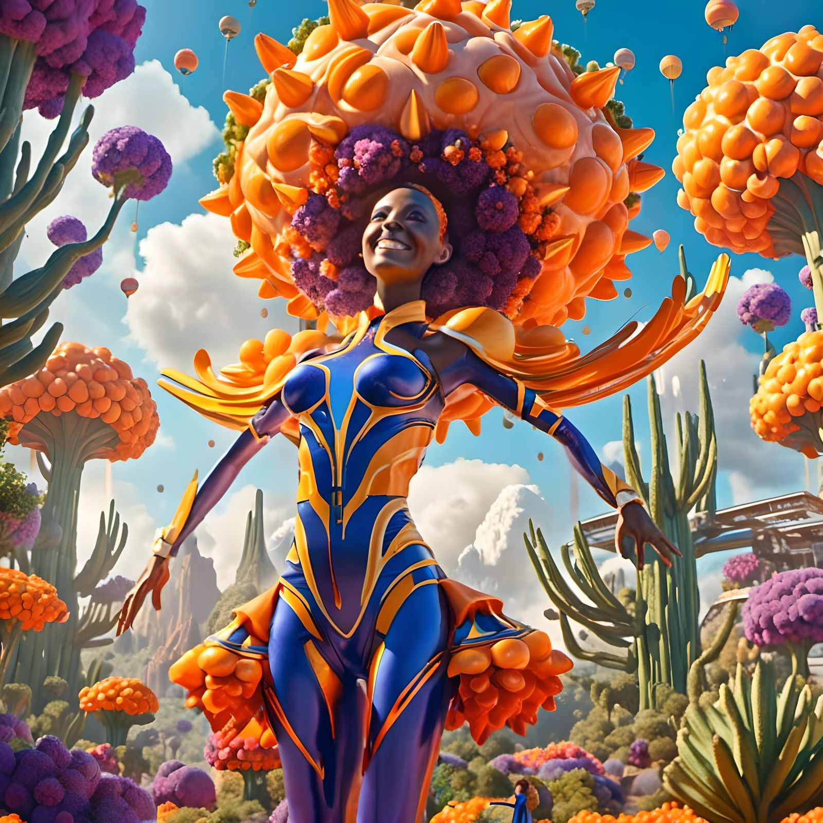 Statuesque Alien Cheerleader Emerging from Agave Plant