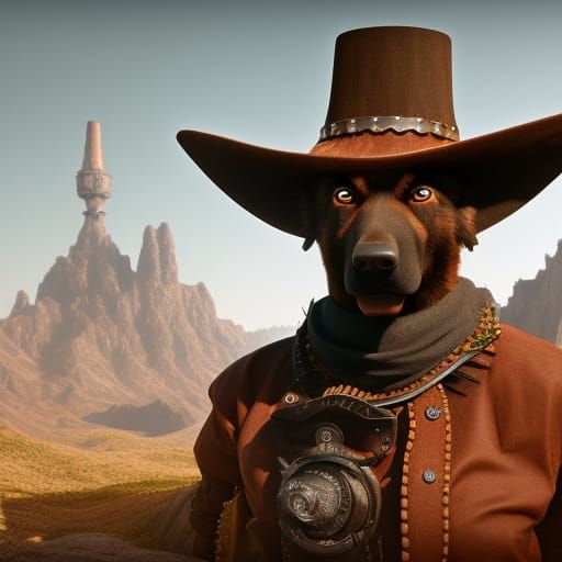German Shepherd Cowboy in Wild West Town