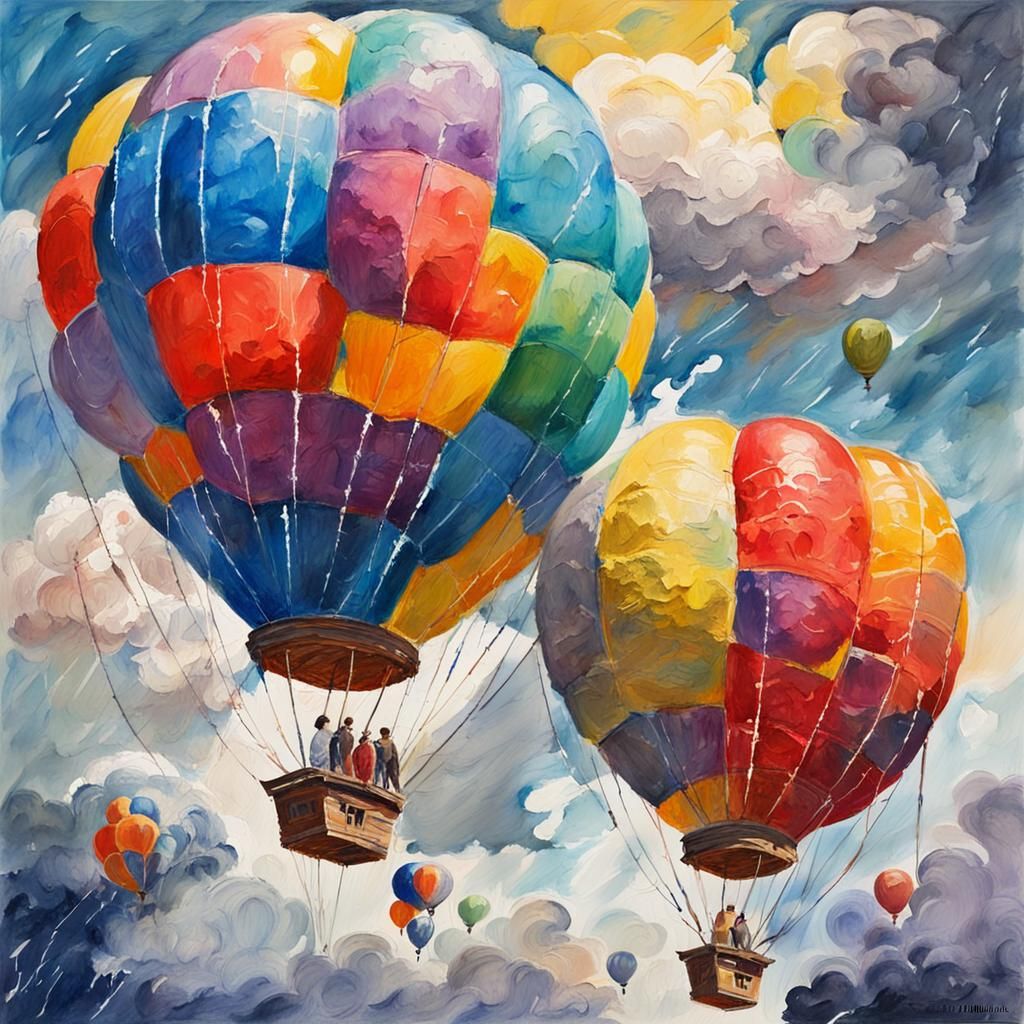 Thunderstorm Balloons in Impressionist Gouache Style