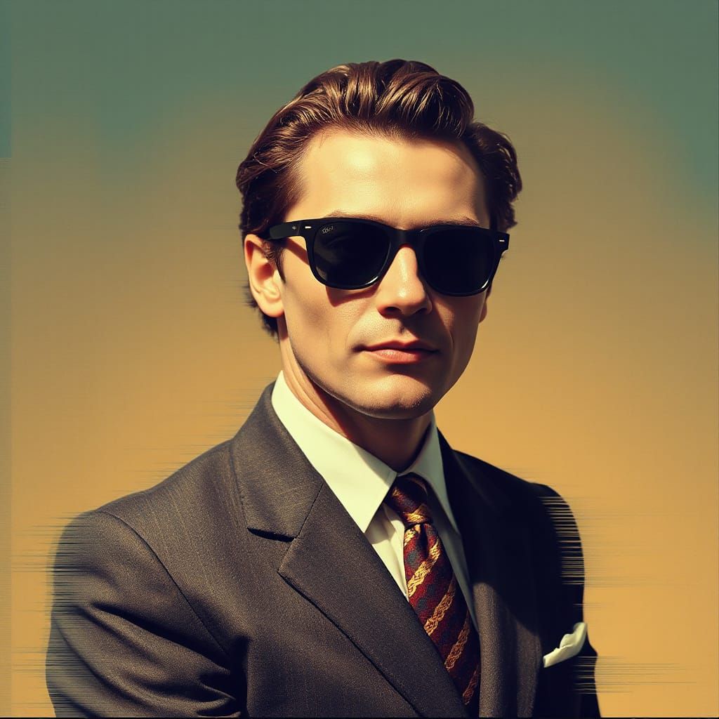 Glitch Portrait of 1950s Man in Surreal Style