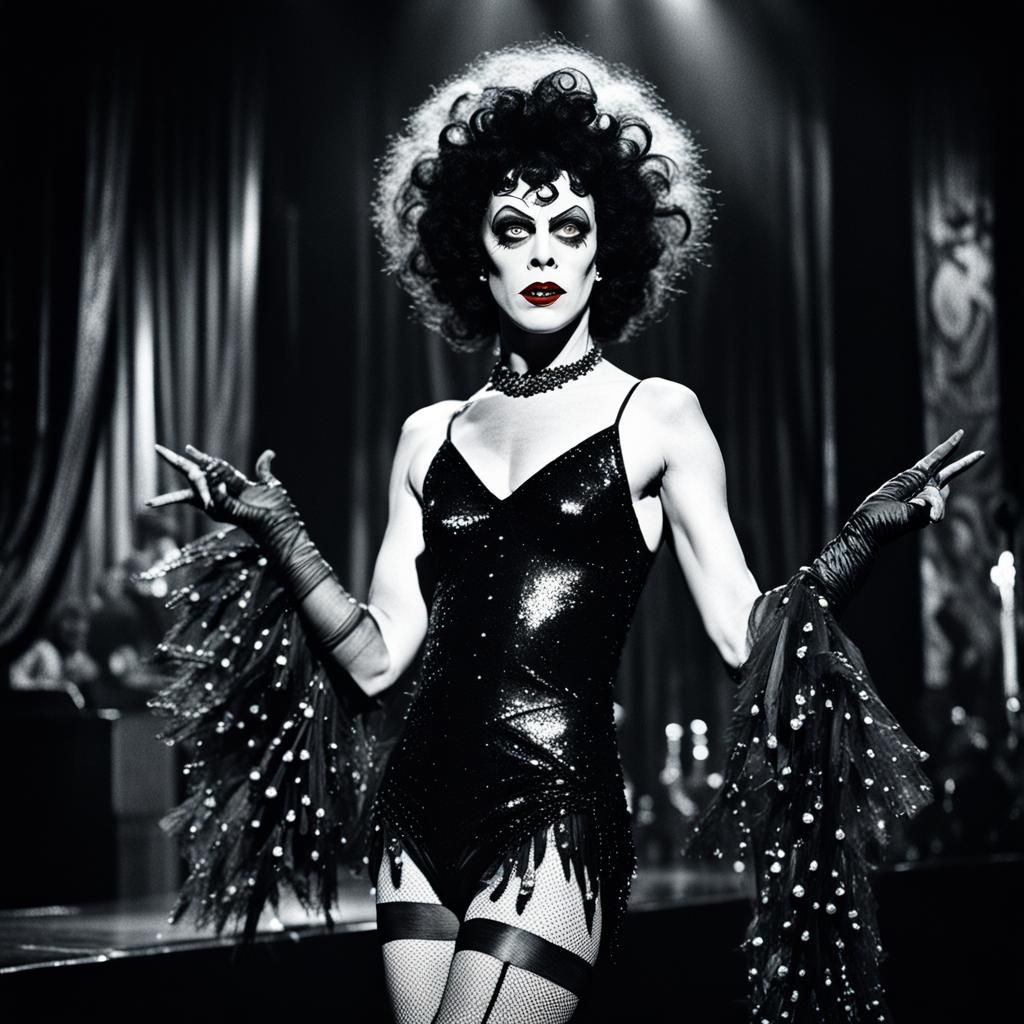 rocky horror picture show tim curry Dr Frank-N-Furter as a 1920s burlesque dancer