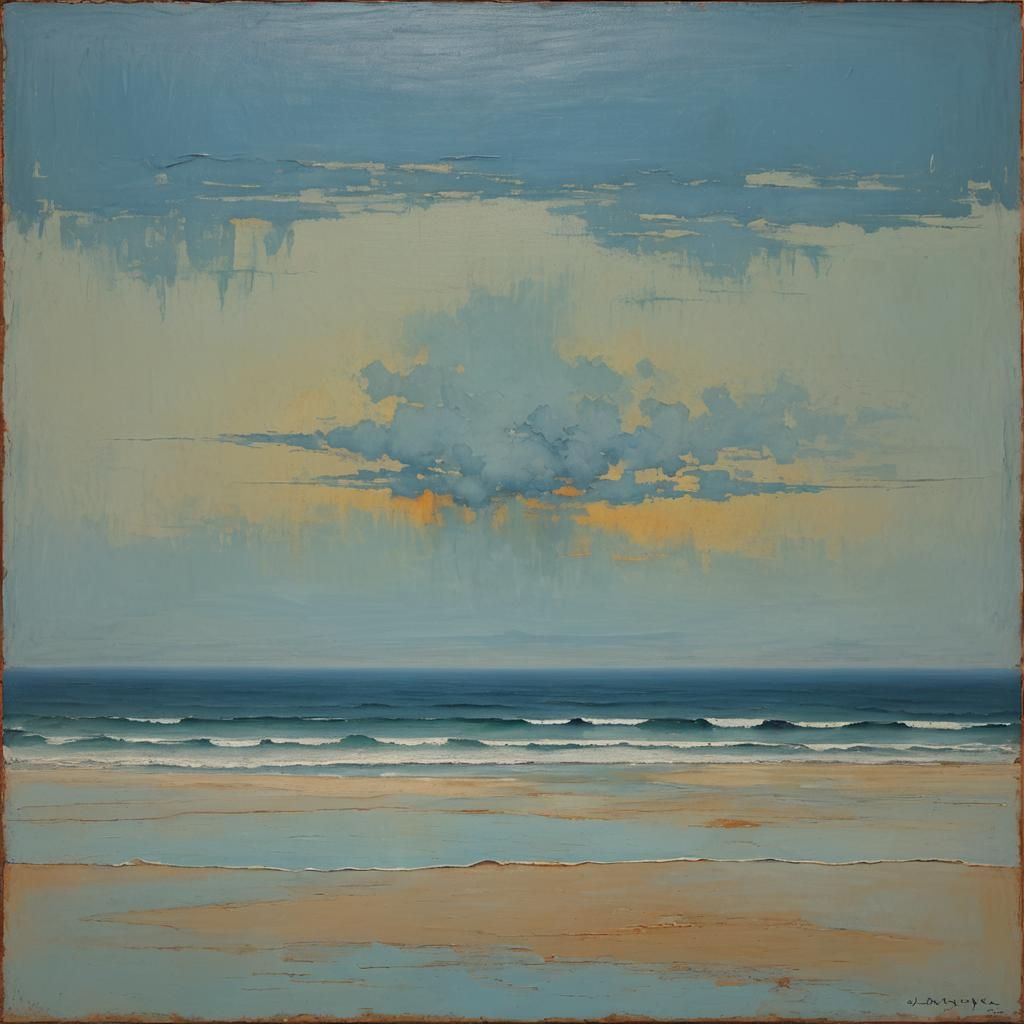 Abstract Blue Seascape in Color Field Style