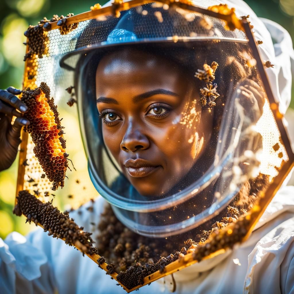Beekeeper Removing Honeycomb Frame with Bokeh Effect