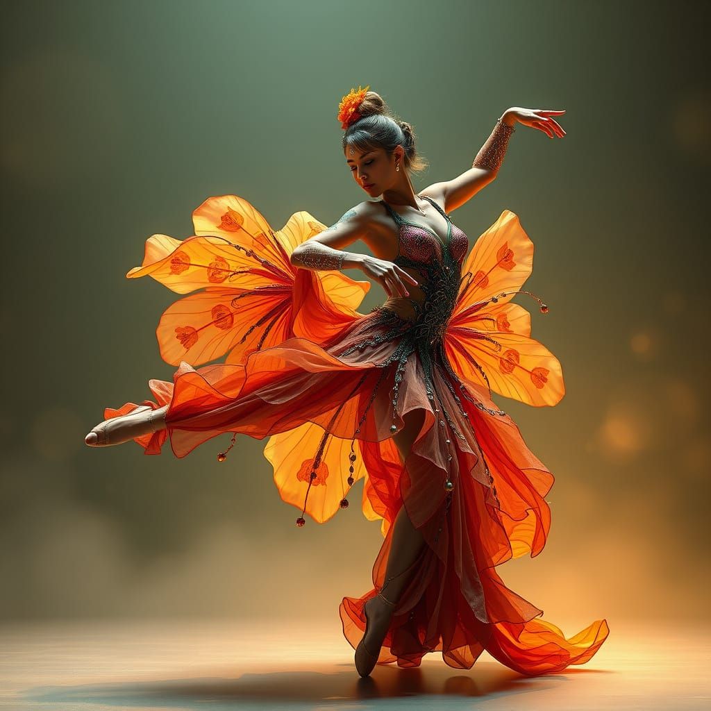 Elegant Acro Dancer in Vibrant Biomechanical Costume