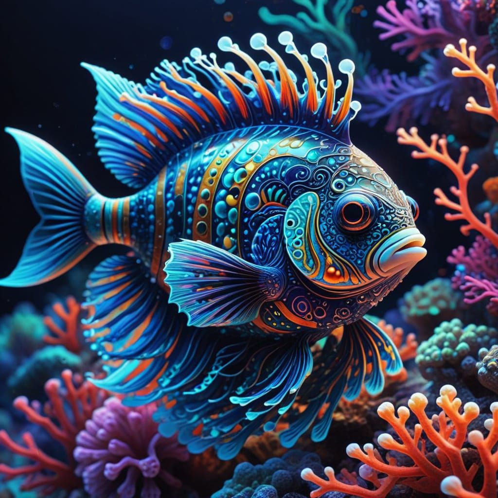 Playful Pom-Pom Fish in Abstract Vector Art