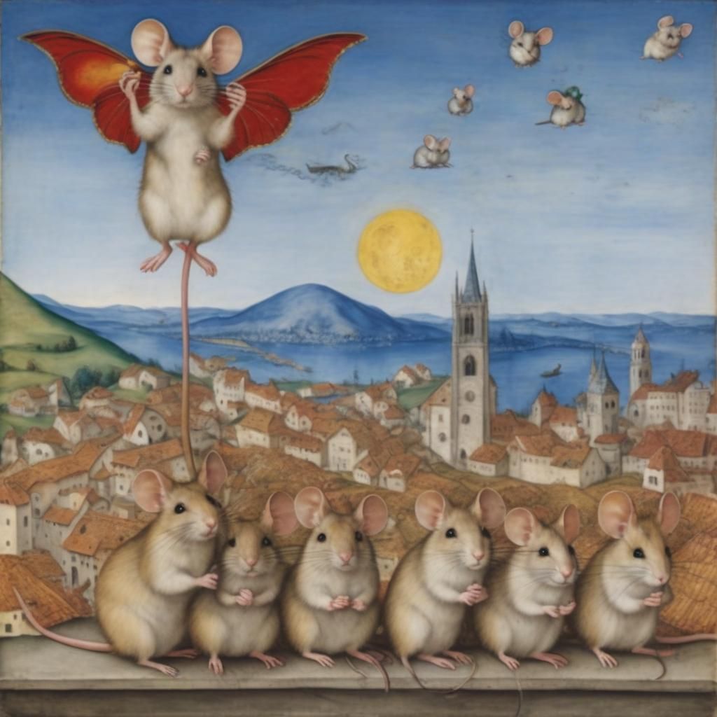 Mice Celebrate in City, Renaissance and Expressionist Style