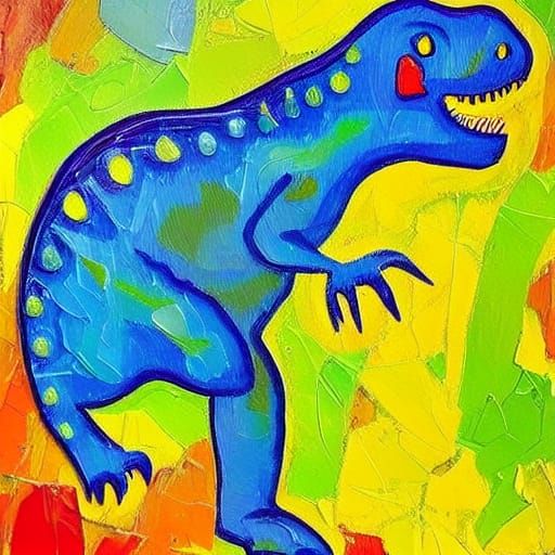 Happy Dinosaur in Expressionist Oil Painting Style