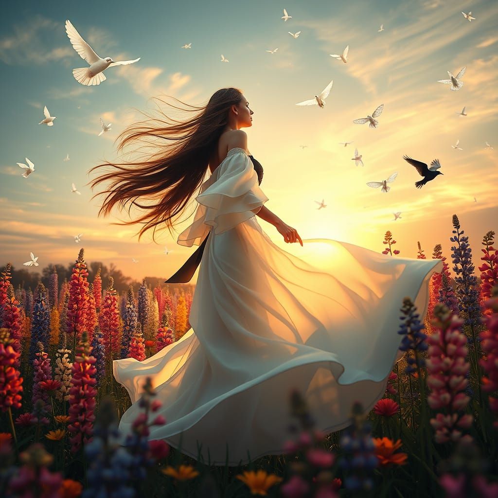 Ethereal Goddess in Vibrant Bloom