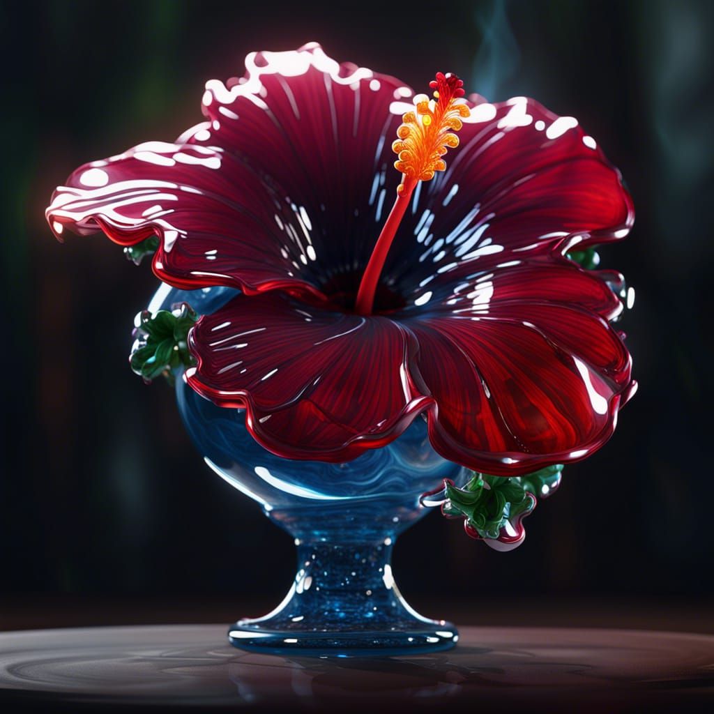 Blown Glass Hibiscus in Detailed Matte Painting