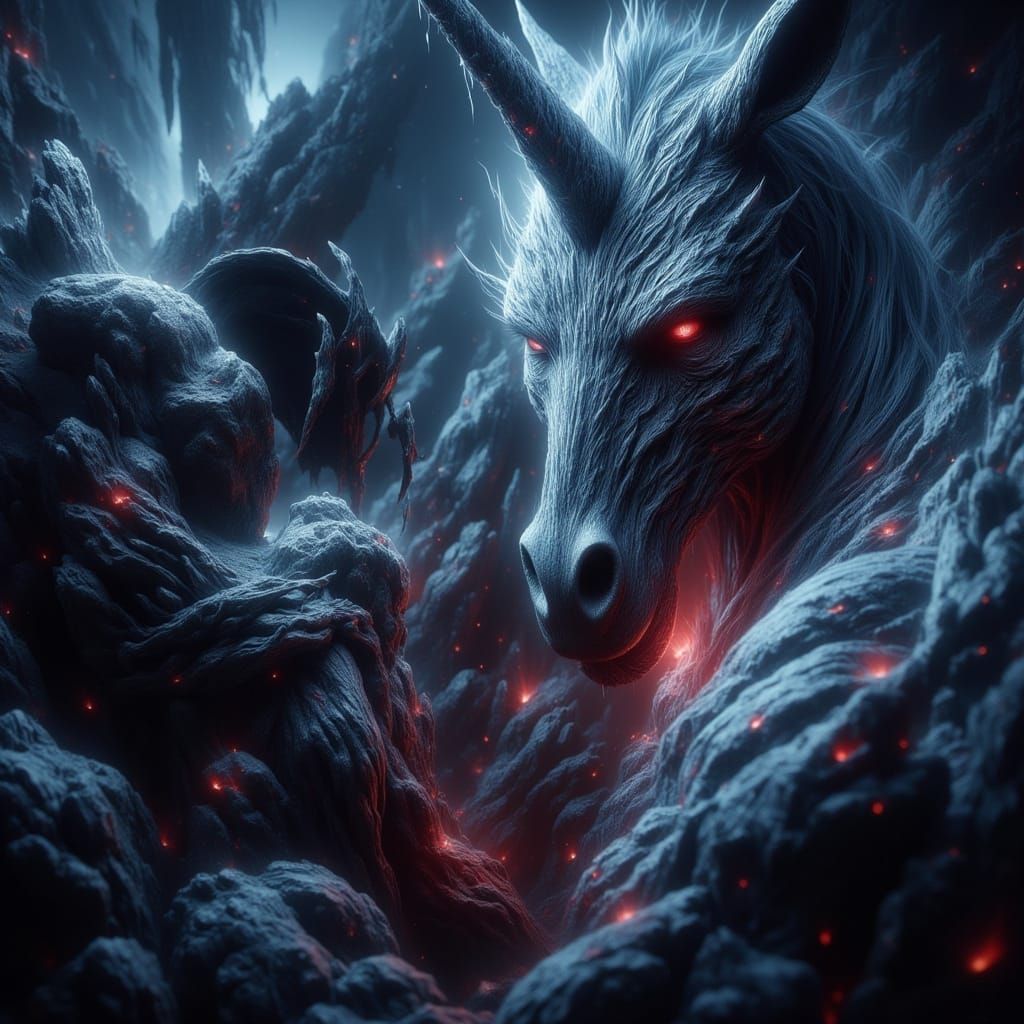 Gothic Vampire Attacks Unicorn With Silver Ichor, Dark Fanta...