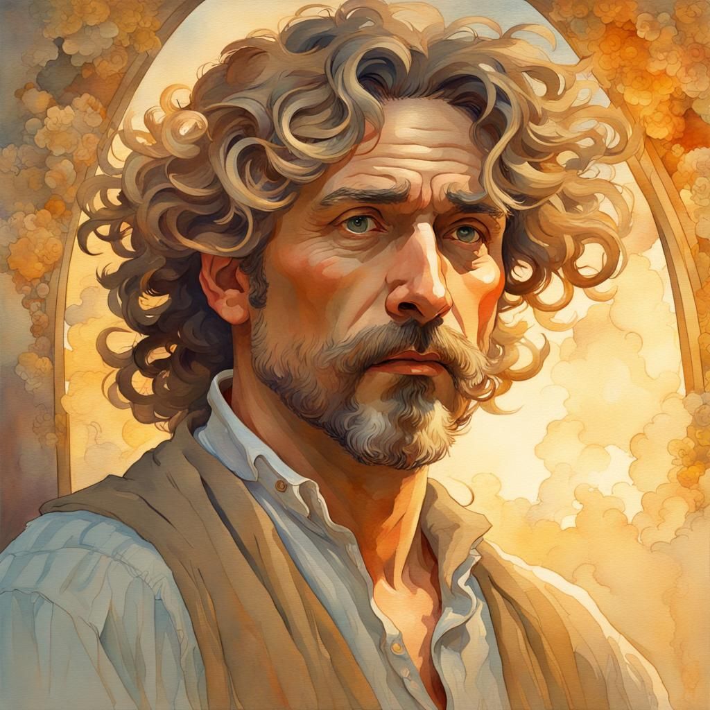 Elegant Middle Aged Man in Alphonse Mucha Style