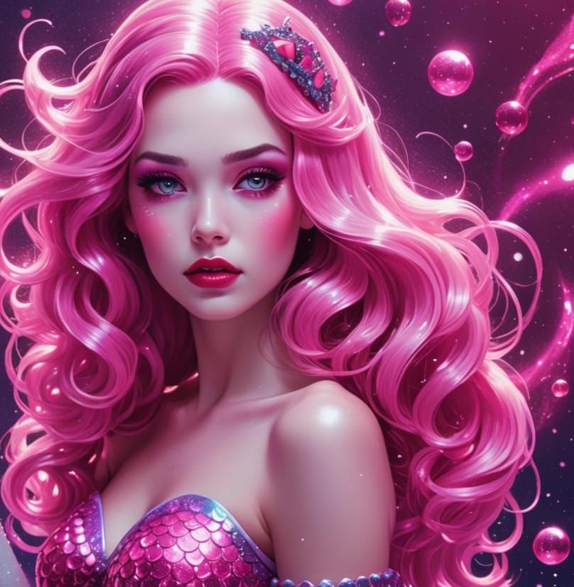 Snow White Space Mermaid with Neon Sparkles