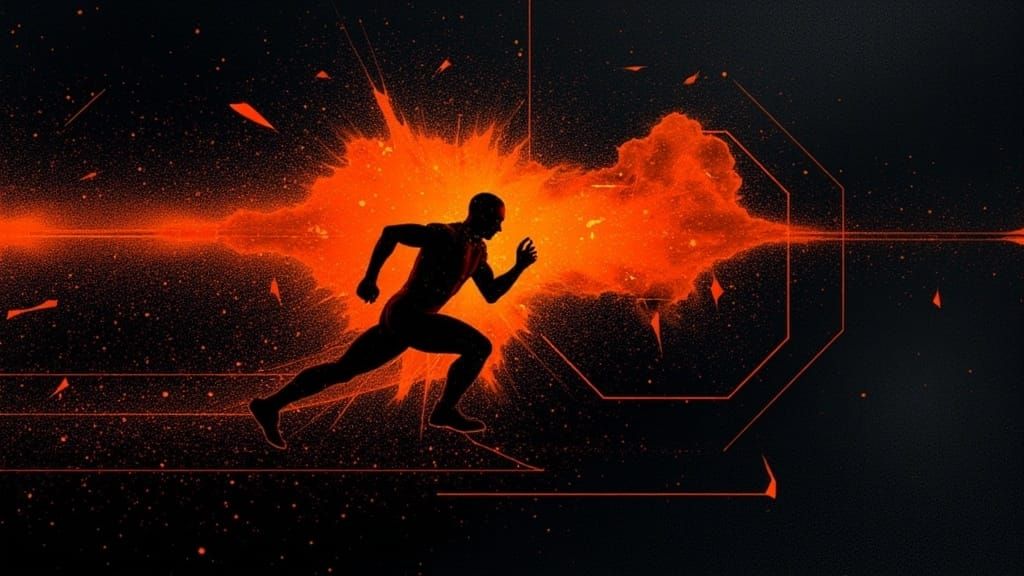 Abstract Runner with Geometric Shapes and Orange Accents