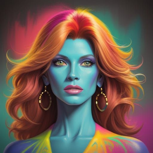 Vibrant Chalk Portrait of a Blue-Skinned Woman