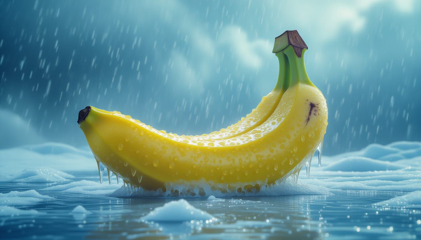 Icy Bananas in a Dramatic Sci-Fi Landscape