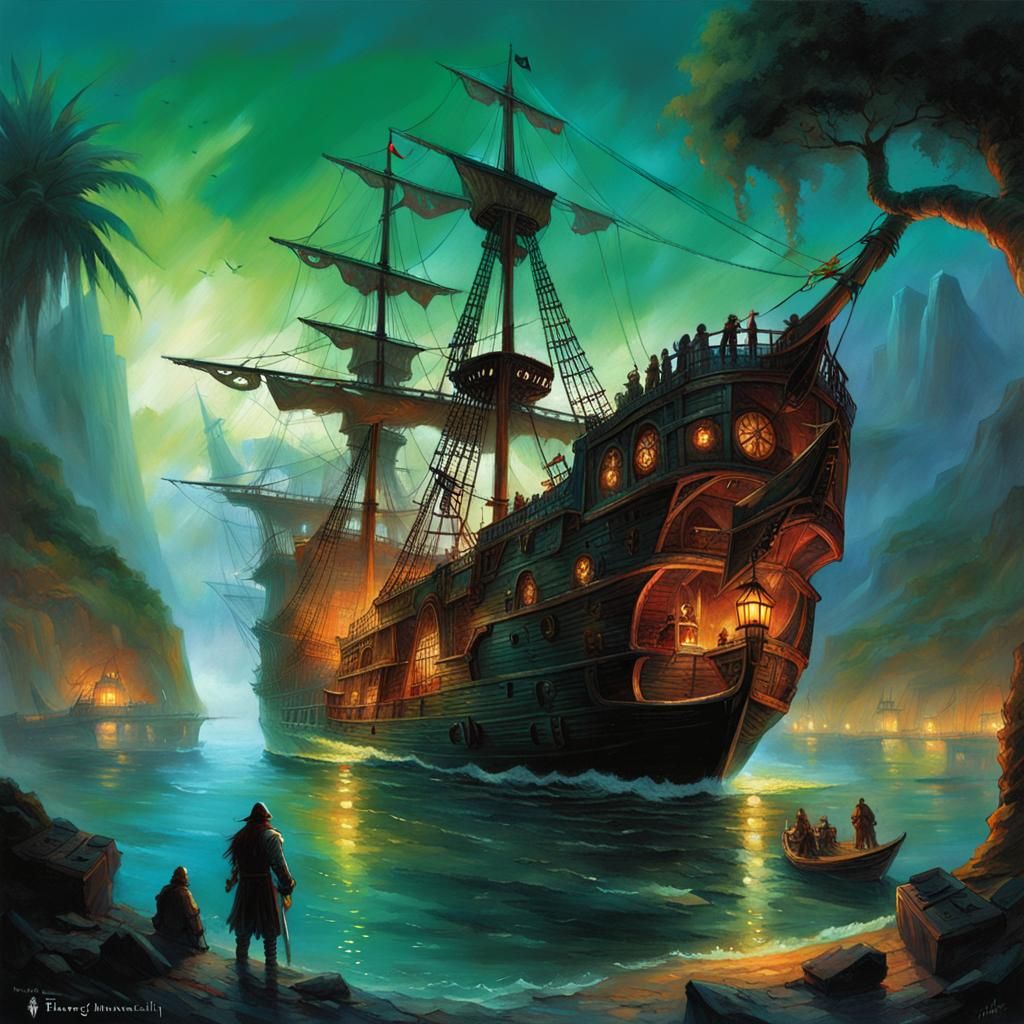 Sinister Ghost Ship Docks on Pirate Island