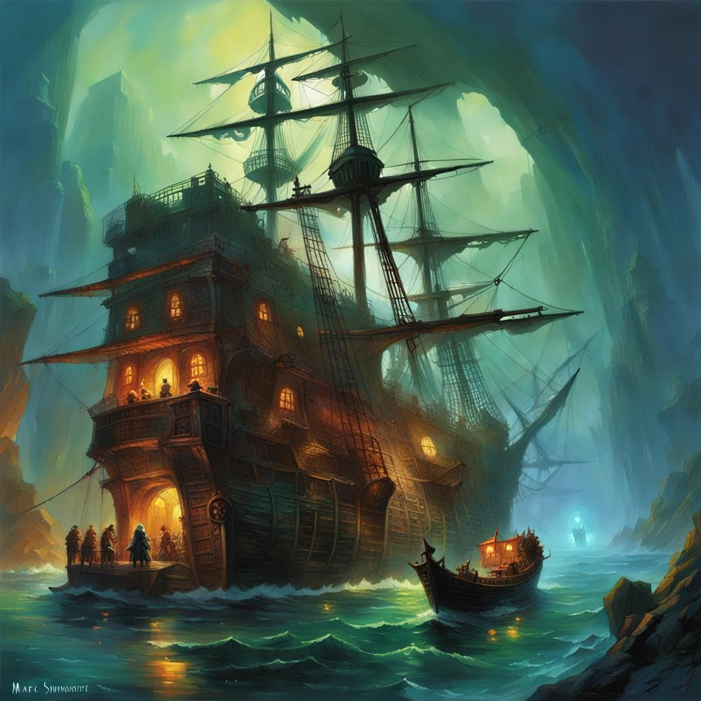 Pirate Ghost Ship Docks: Sinister Painting