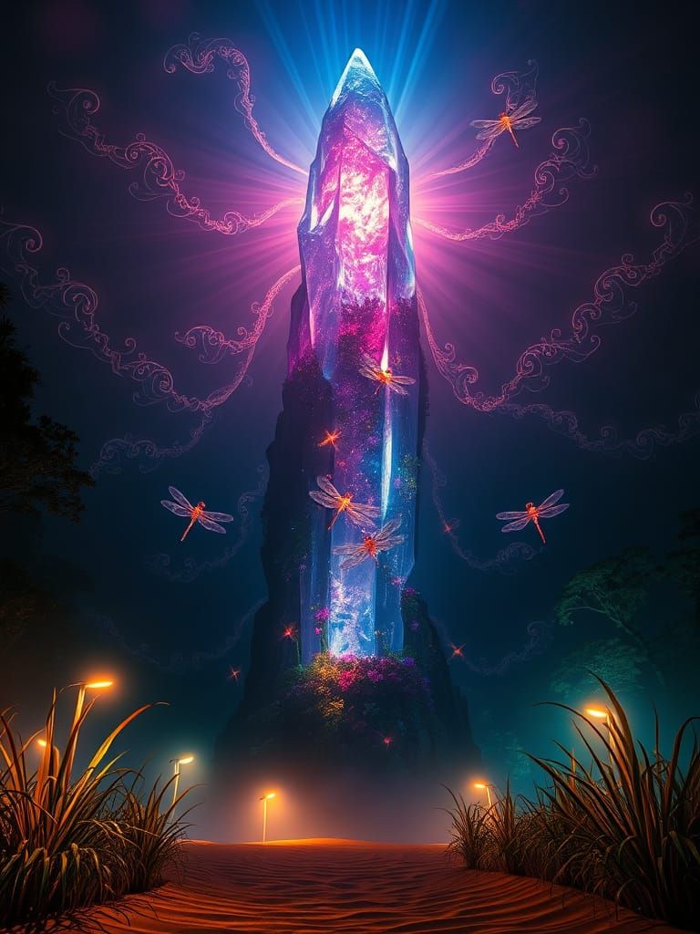 Crystal Structure With Liquid Fire Forest And Sapphire Light...