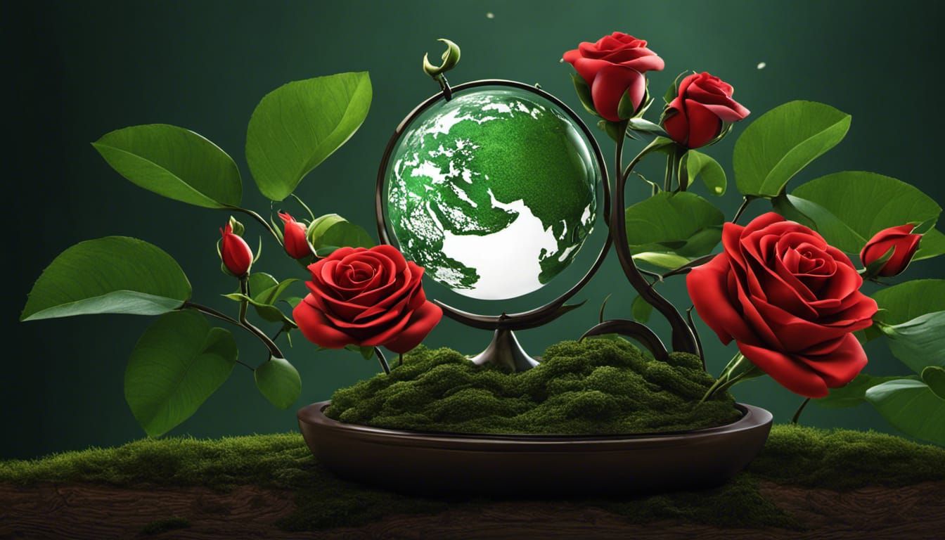 Exquisite Cel-Shaded World Map with Roses and Butterflies