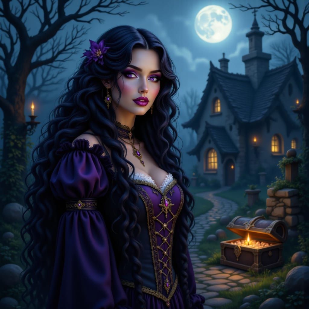 Gothic Witch Guardian of Moonlit Treasure