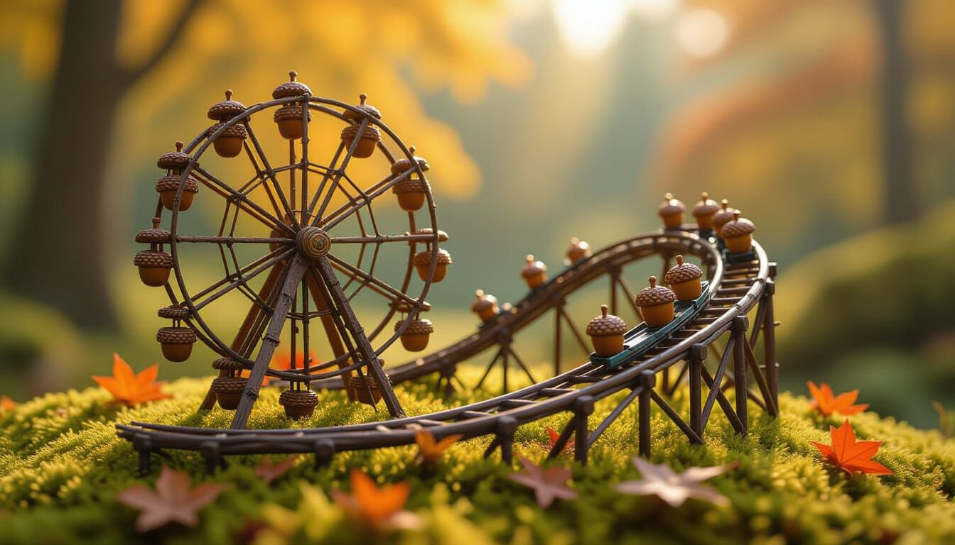 Autumnal Miniature Amusement Park with Acorn People